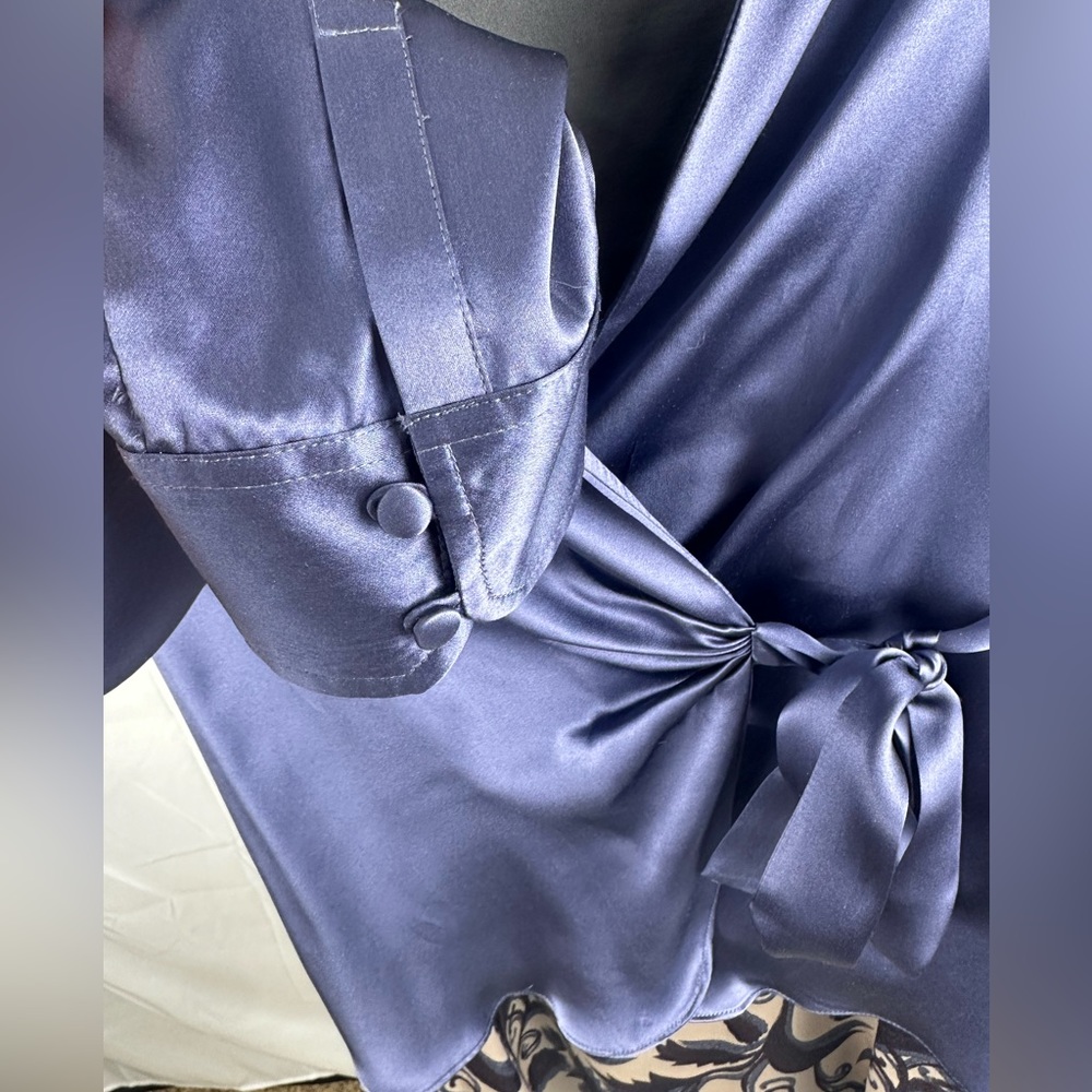 3 Pc Outfit Set Blue Silk Wrap Top Tank Mid Length Paisley Skirt Med(6) Limited - Picture 3 of 8
